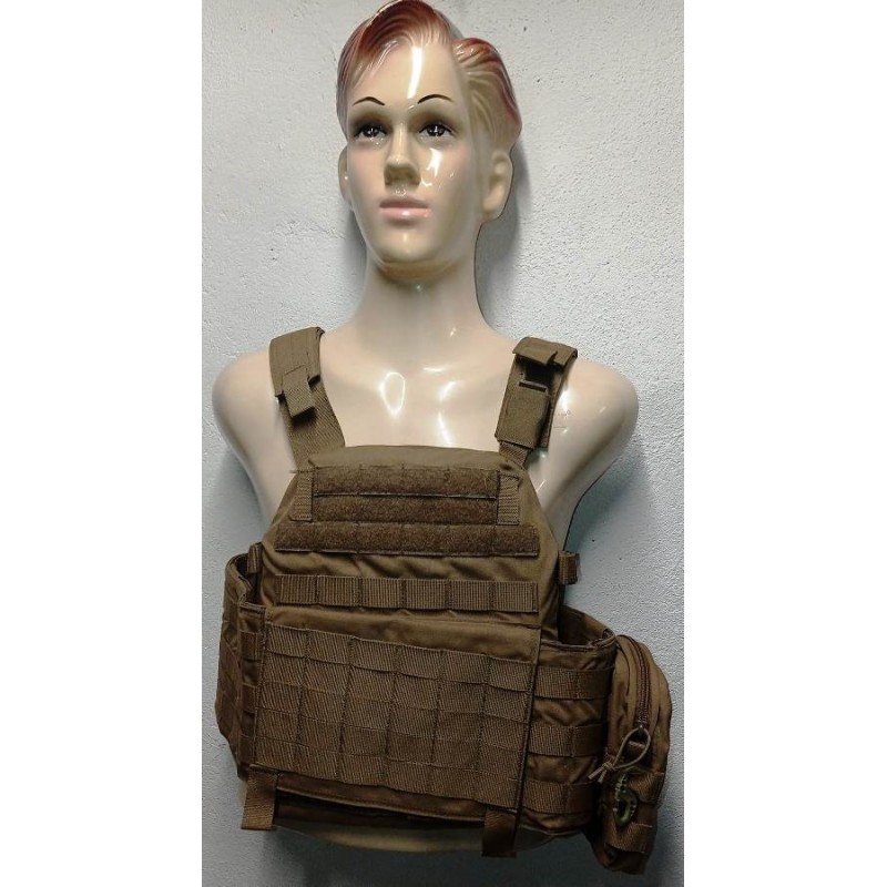 Gilet Porte-plaques balistiques coyote Warrior Assault Systems + pochette molle + Mousqueton - NEUF