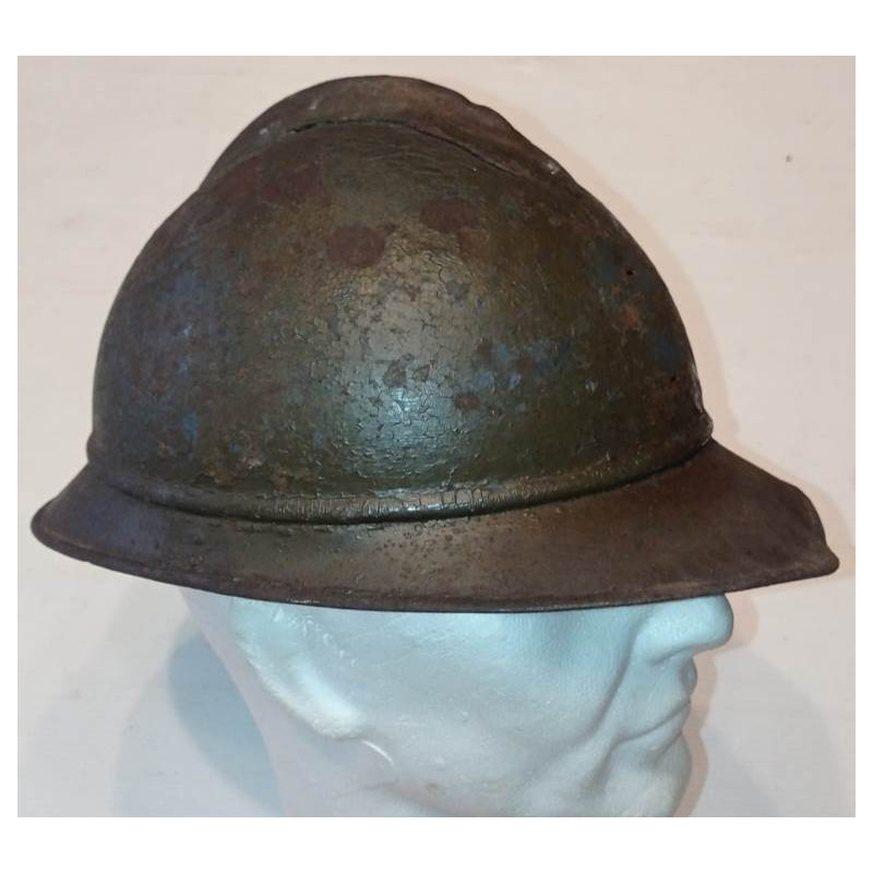 Coque de Casque Adrian Modèle 1915 Infanterie Bleu / Moutarde - Relique de terrain française 14/18 WW1