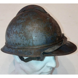 Coque de Casque Adrian Modèle 1915 Infanterie Bleu Horizon avec sa jugulaire - 14/18 WW1 (Jus)