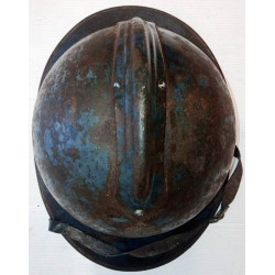 Coque de Casque Adrian Modèle 1915 Infanterie Bleu Horizon avec sa jugulaire - 14/18 WW1 (Jus)