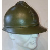 Coque de Casque Adrian Modèle 1915 avec insigne Infanterie et gaufrettes repeint en Vert sur bleu - 14/18 WW1