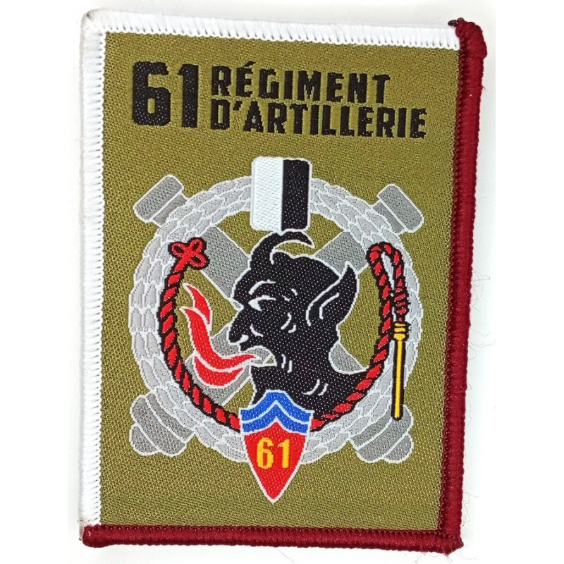 Ecusson velcro rectangulaire de Batterie du 61ème Régiment d'Artillerie - Listel Listel Blanc et Bordeaux